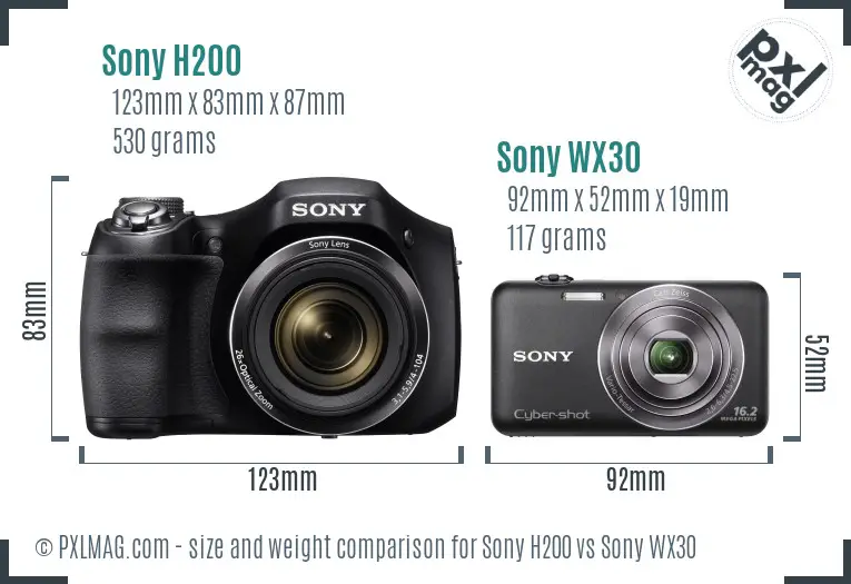 Sony H200 vs Sony WX30 size comparison