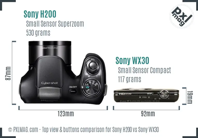 Sony H200 vs Sony WX30 top view buttons comparison
