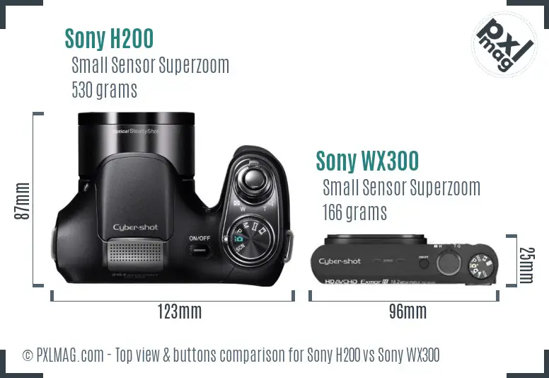 Sony H200 vs Sony WX300 top view buttons comparison