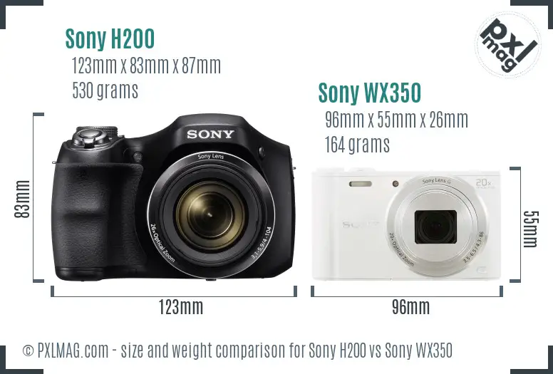 Sony H200 vs Sony WX350 size comparison