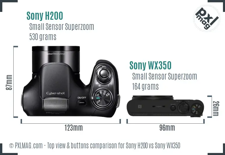 Sony H200 vs Sony WX350 top view buttons comparison