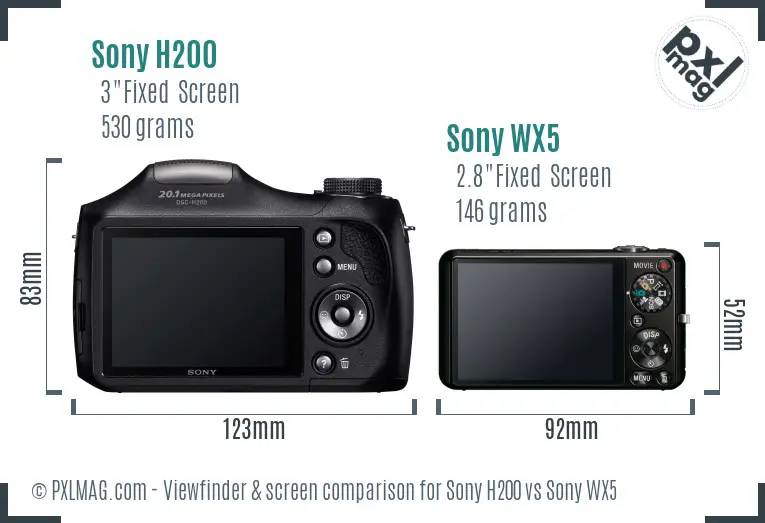 Sony H200 vs Sony WX5 Screen and Viewfinder comparison