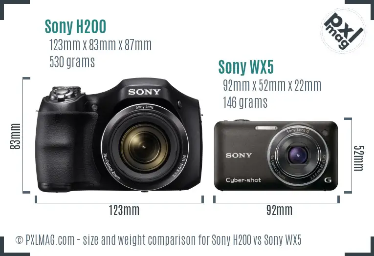 Sony H200 vs Sony WX5 size comparison