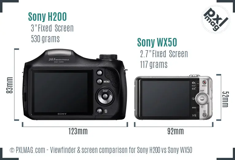 Sony H200 vs Sony WX50 Screen and Viewfinder comparison