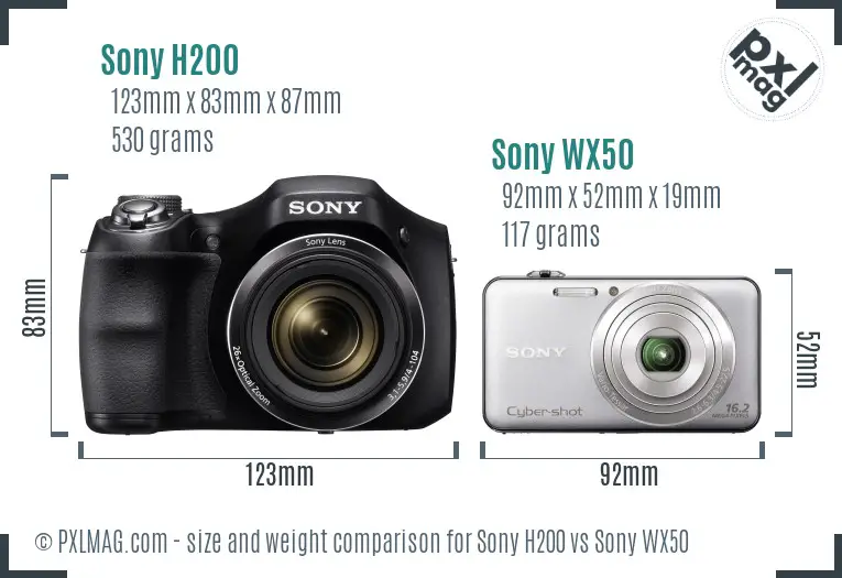 Sony H200 vs Sony WX50 size comparison