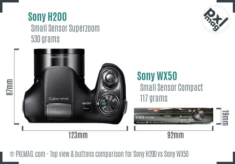 Sony H200 vs Sony WX50 top view buttons comparison