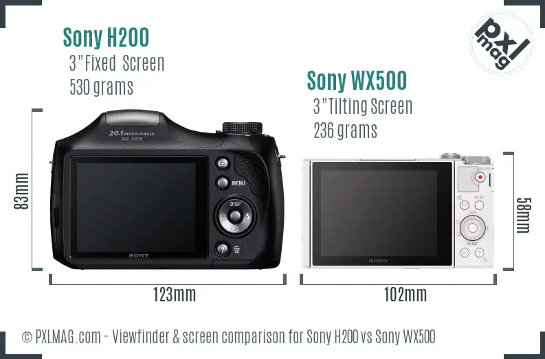 Sony H200 vs Sony WX500 Screen and Viewfinder comparison