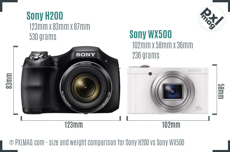 Sony H200 vs Sony WX500 size comparison
