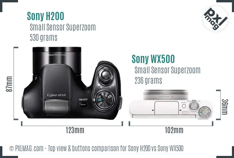 Sony H200 vs Sony WX500 top view buttons comparison