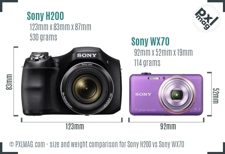 Sony H200 vs Sony WX70 size comparison