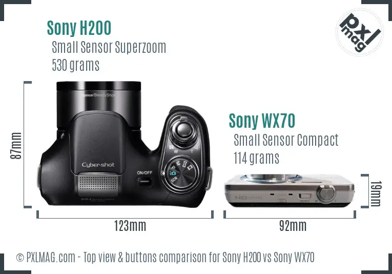 Sony H200 vs Sony WX70 top view buttons comparison