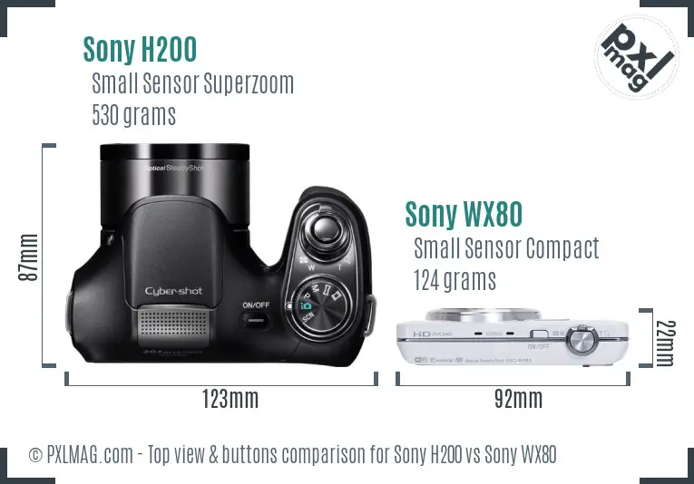 Sony H200 vs Sony WX80 top view buttons comparison