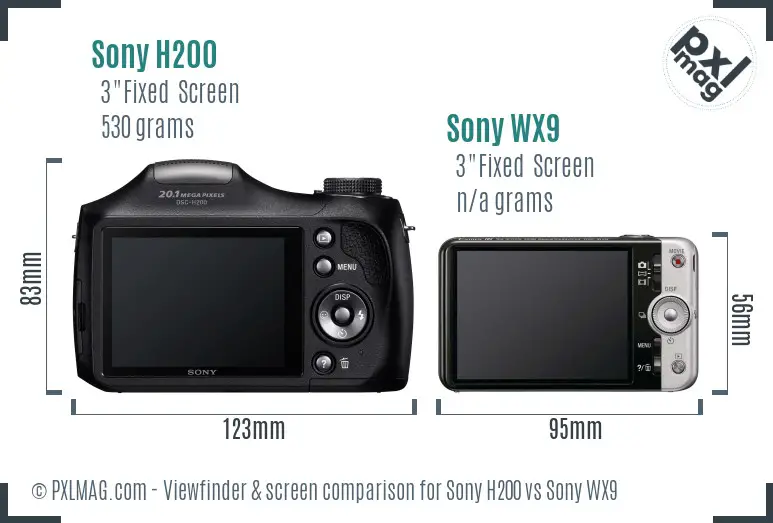 Sony H200 vs Sony WX9 Screen and Viewfinder comparison