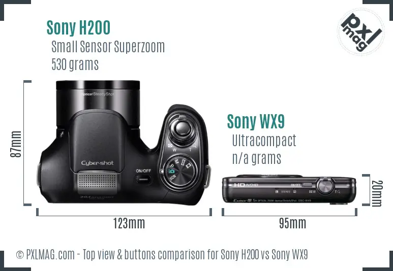 Sony H200 vs Sony WX9 top view buttons comparison