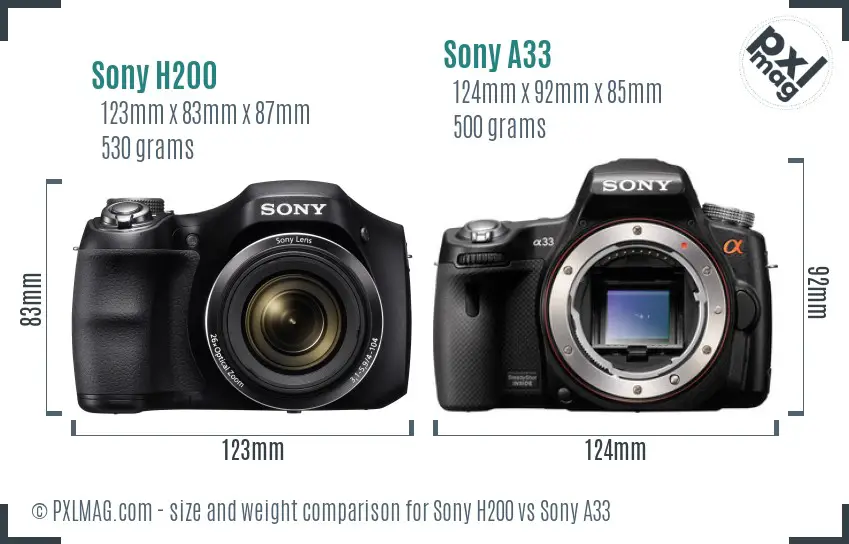 Sony H200 vs Sony A33 size comparison