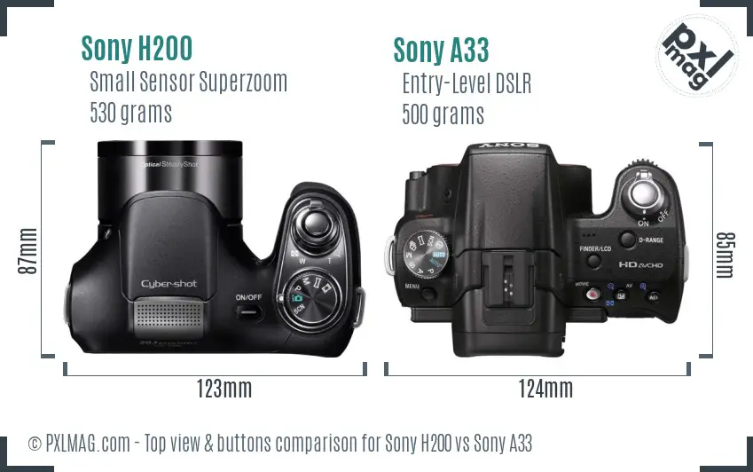 Sony H200 vs Sony A33 top view buttons comparison