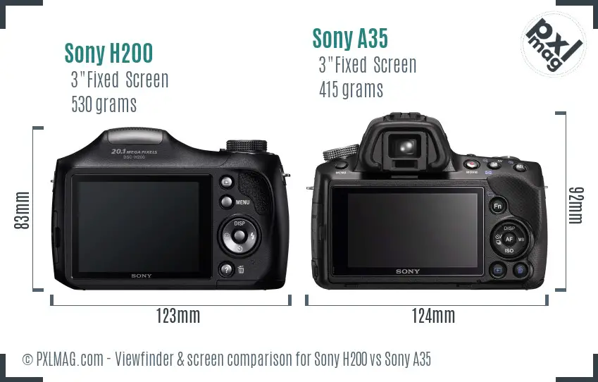 Sony H200 vs Sony A35 Screen and Viewfinder comparison
