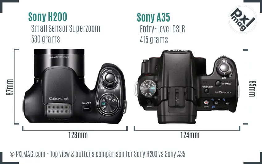 Sony H200 vs Sony A35 top view buttons comparison