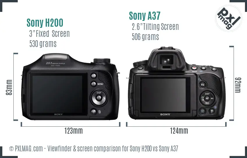 Sony H200 vs Sony A37 Screen and Viewfinder comparison