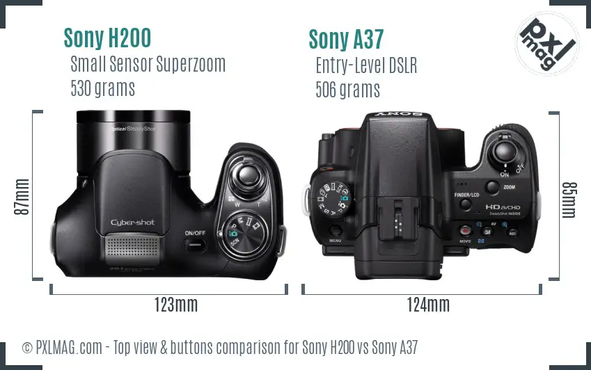 Sony H200 vs Sony A37 top view buttons comparison