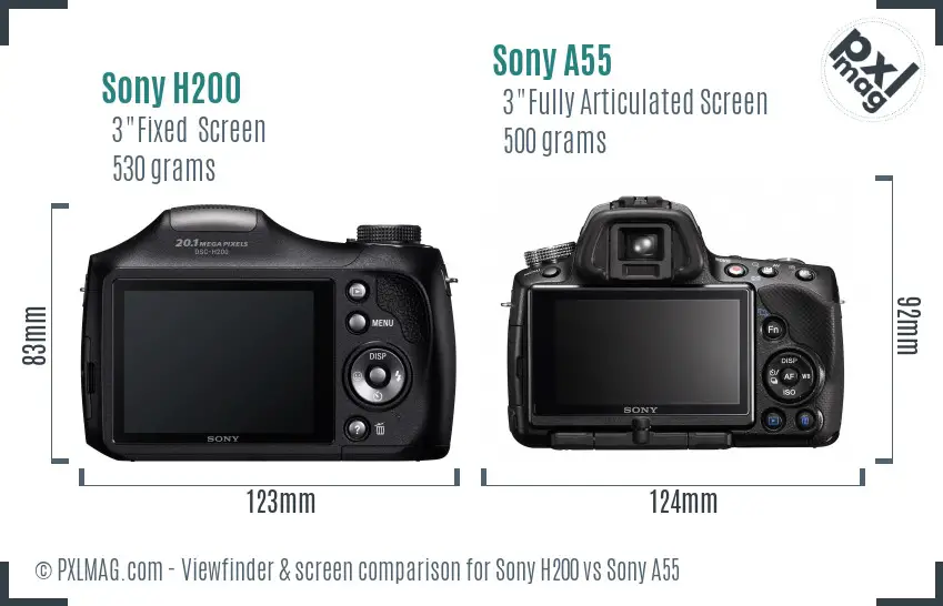 Sony H200 vs Sony A55 Screen and Viewfinder comparison