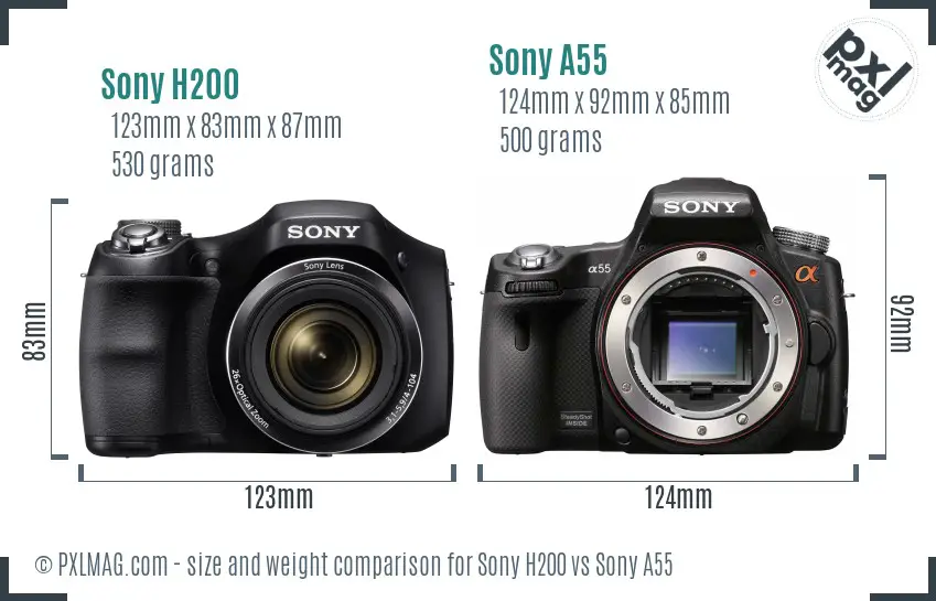 Sony H200 vs Sony A55 size comparison