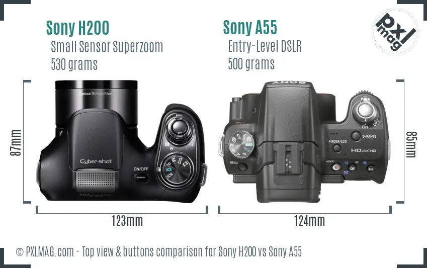 Sony H200 vs Sony A55 top view buttons comparison