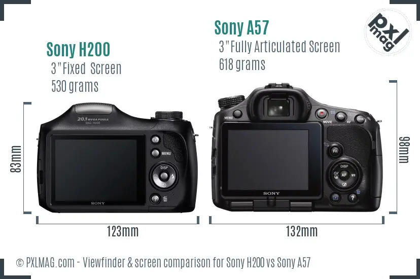 Sony H200 vs Sony A57 Screen and Viewfinder comparison
