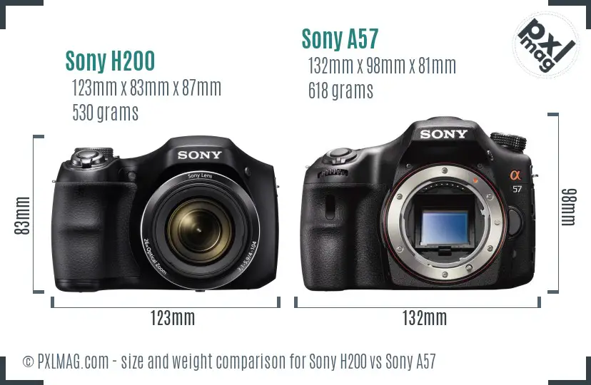 Sony H200 vs Sony A57 size comparison