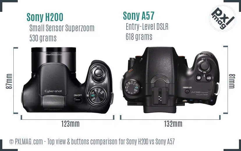 Sony H200 vs Sony A57 top view buttons comparison