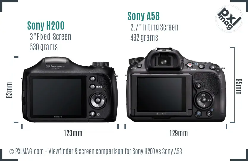Sony H200 vs Sony A58 Screen and Viewfinder comparison