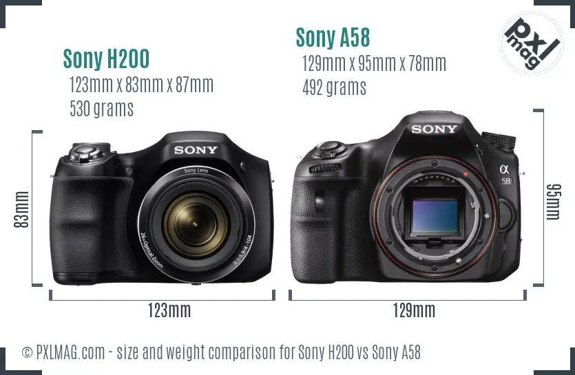 Sony H200 vs Sony A58 size comparison