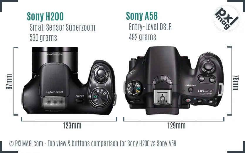 Sony H200 vs Sony A58 top view buttons comparison