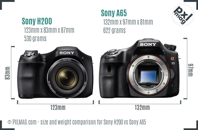 Sony H200 vs Sony A65 size comparison