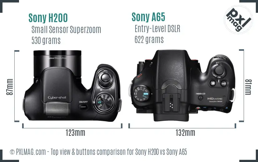 Sony H200 vs Sony A65 top view buttons comparison