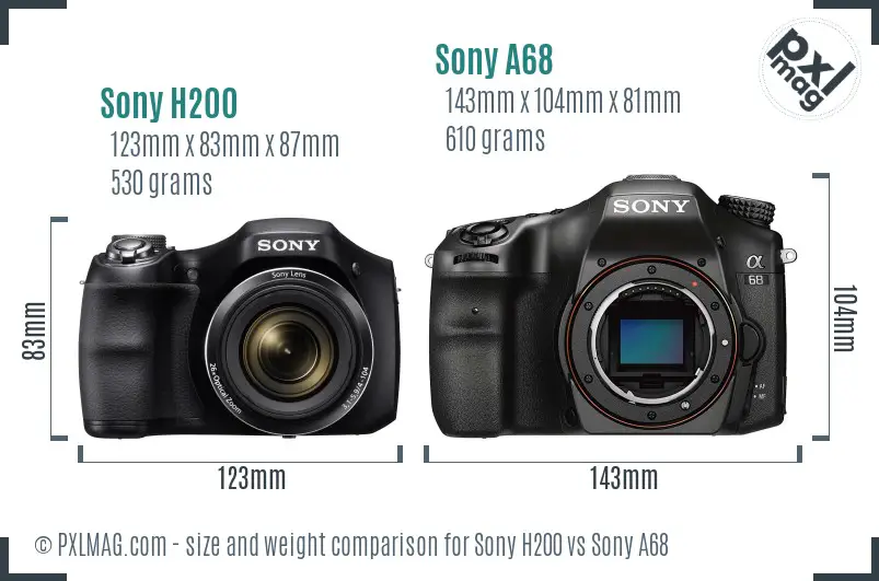 Sony H200 vs Sony A68 size comparison
