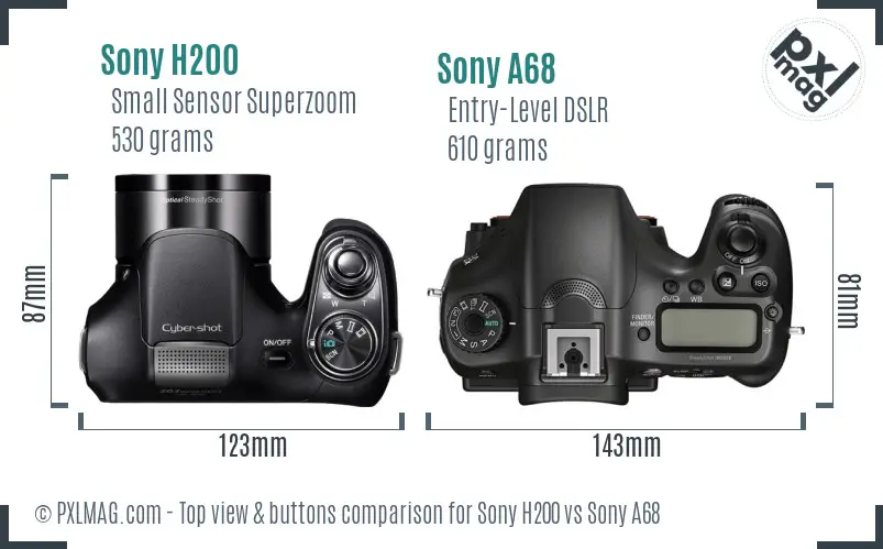 Sony H200 vs Sony A68 top view buttons comparison