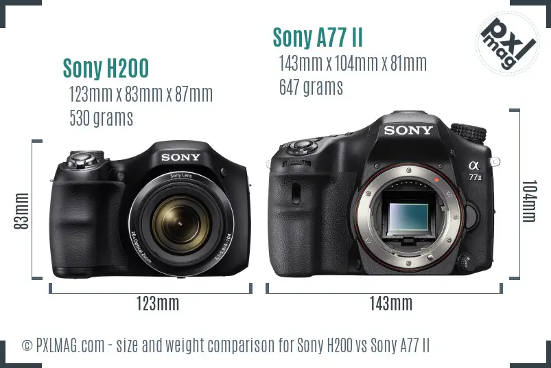 Sony H200 vs Sony A77 II size comparison