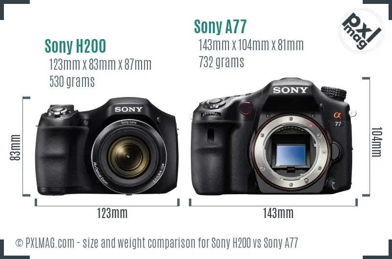 Sony H200 vs Sony A77 size comparison