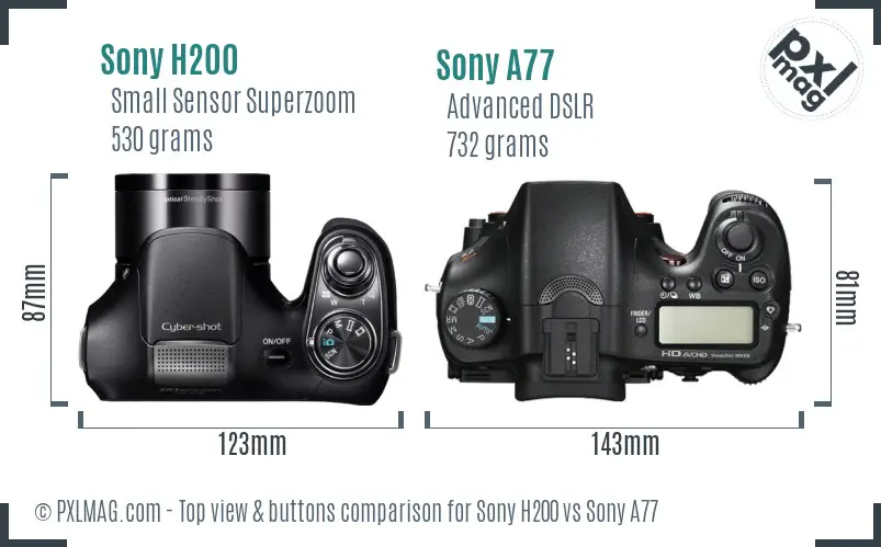 Sony H200 vs Sony A77 top view buttons comparison
