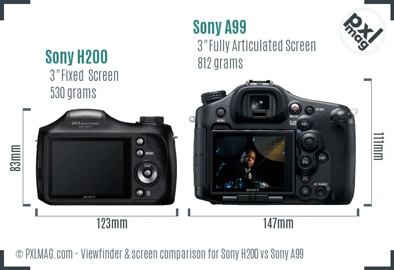 Sony H200 vs Sony A99 Screen and Viewfinder comparison