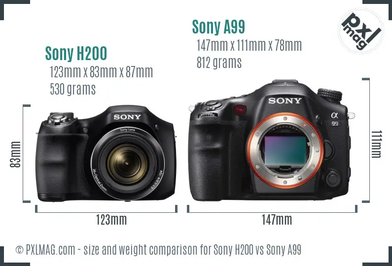 Sony H200 vs Sony A99 size comparison