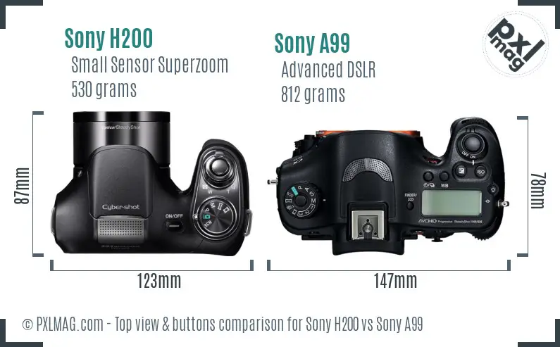 Sony H200 vs Sony A99 top view buttons comparison