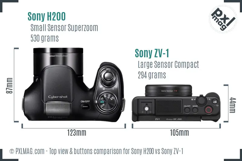 Sony H200 vs Sony ZV-1 top view buttons comparison