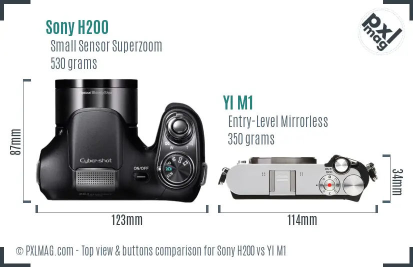 Sony H200 vs YI M1 top view buttons comparison