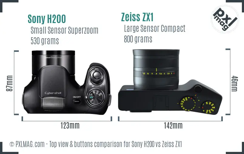 Sony H200 vs Zeiss ZX1 top view buttons comparison