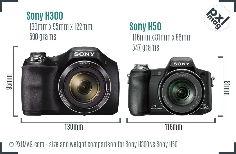 Sony H300 vs Sony H50 size comparison