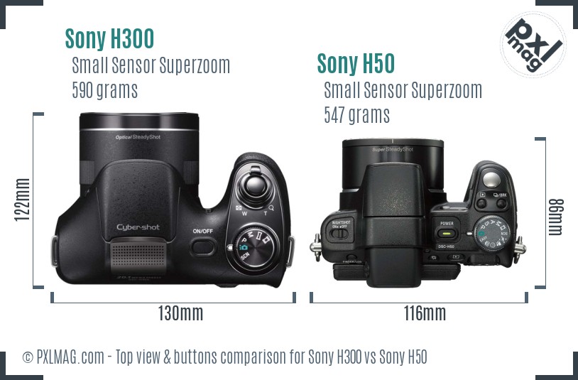 Sony H300 vs Sony H50 top view buttons comparison