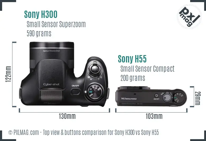 Sony H300 vs Sony H55 top view buttons comparison