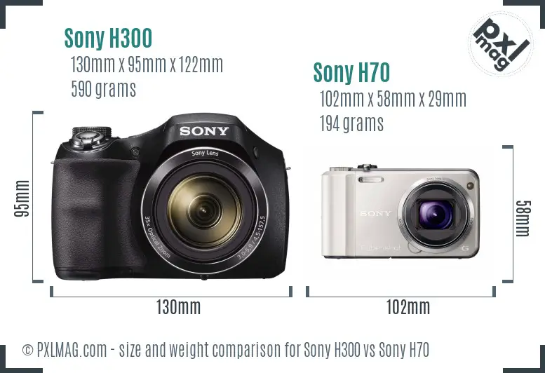 Sony H300 vs Sony H70 size comparison